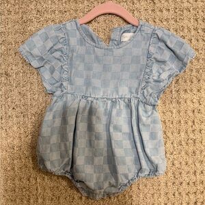 Rylee & cru Light Blue Check Baby Romper